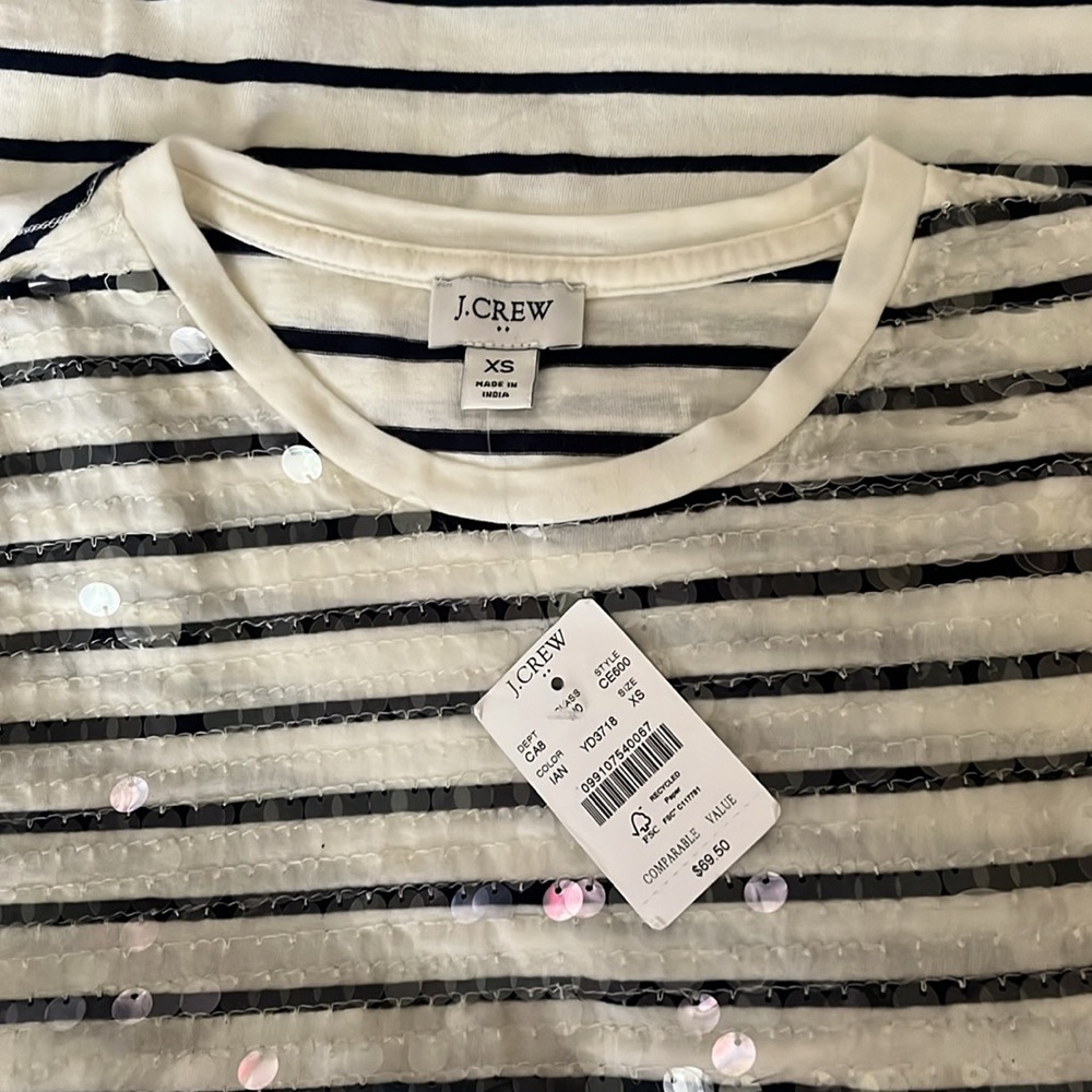 NWT J. Crew Sequin Stripe Tee Navy Blue & White XS - Picture 5 of 9